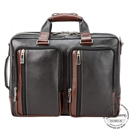 Кожаная мужская сумка-рюкзак "Форд" (черная с коричневым)